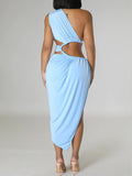 Momnfancy Irregular Ruched Cut Out Crop Side Slit Backless One Shoulder Bodycon Chic Beach Vacation Maternity Photoshoot Baby Shower Party Maxi Dress