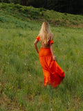 Momnfancy Orange 2 Pieces Ruffle Smocked Flowy Boho Photoshoot Baby Shower Maternity Maxi Dress