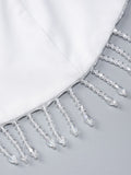 Momnfancy Cut Out Tassel Ruffle Cross Chest Backless Bodycon Front Slit High-low Halter Neck Baby Shower Maternity Maxi Dress