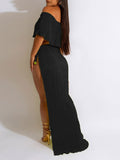 Momnfancy 2 Piece Off Shoulder High Side Slit Boho Flowy Summer Vacation Photoshoot Baby Shower Maternity Maxi Dress