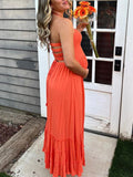 Momnfancy Elegant Red Backless Falbala Ruffle Patchwork Flowy Big Swing Bohemian Maternity Babyshower Maxi Dress