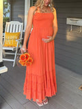 Momnfancy Elegant Red Backless Falbala Ruffle Patchwork Flowy Big Swing Bohemian Maternity Babyshower Maxi Dress