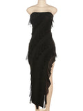 Momnfancy Elegant Black Falbala Thigh High Side Slits Irregular Bodycon Evening Party Maternity Maxi Dress