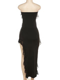 Momnfancy Elegant Black Falbala Thigh High Side Slits Irregular Bodycon Evening Party Maternity Maxi Dress