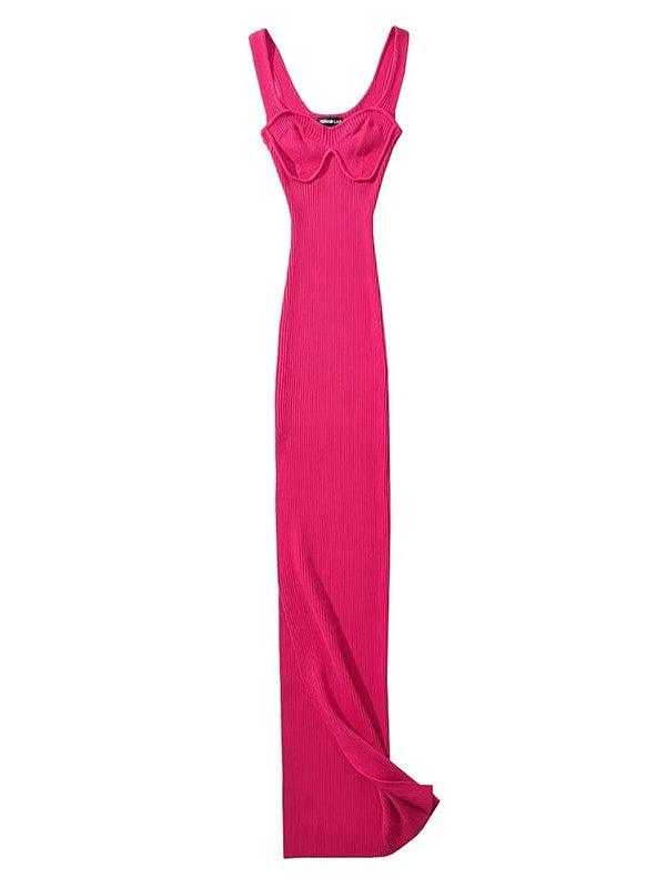 Momnfancy Elegant Rose Carmine Striped Thigh High Side Slits Irregular Bodycon Party Babyshower Maternity Maxi Dress