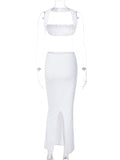 Momnfancy White Blackless Halter Neck Crop Split Bodycon Sleeveless 2 Piece Party Photoshoot Maternity Maxi Dress