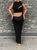 Momnfancy Elegant Black Mesh Grenadine Transparent Ruffle Irregular Bodycon Babyshower Maternity Evening Maxi Dress