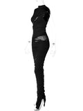 Momnfancy Elegant Black Mesh Grenadine Transparent Ruffle Irregular Bodycon Babyshower Maternity Evening Maxi Dress