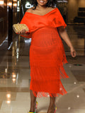 Momnfancy Plus Size Tassel Off Shoulder V-neck Elegant Evening Gown Maternity Photoshoot Baby Shower Party Maxi Dress