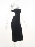 Momnfancy Elegant Black Cutout Bare Waist Bodycon Backless Hit Color Patchwork Daily Maternity Babyshower Midi Dress