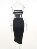 Momnfancy Elegant Black Cutout Bare Waist Bodycon Backless Hit Color Patchwork Daily Maternity Babyshower Midi Dress