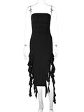 Momnfancy Elegant Black Slits On Both Sides Falbala Side Draped Irregular Bodycon Party Maternity Babyshower Maxi Dress