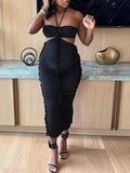 Momnfancy Elegant Black Falbala Ruffle Back Slit Cutout Bare Waist Bodycon Flowers Party Maternity Babyshower Maxi Dress
