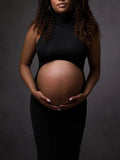Momnfancy Black Cut Out Crop Bodycon High Neck Fashion Photoshoot Maternity Maxi Dress