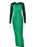 Momnfancy Elegant Green Rhinestones Sparkly Cutout Hit Color Patchwork Bodycon Party Babyshower Maternity Maxi Dress
