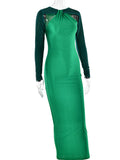 Momnfancy Elegant Green Rhinestones Sparkly Cutout Hit Color Patchwork Bodycon Party Babyshower Maternity Maxi Dress