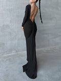 Momnfancy Elegant Irregular Oblique Shoulder Ruffle Floor Mopping Backless Occasion Babyshower Maternity Maxi Dress