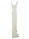 Momnfancy Chic Beige Thigh High Side Slits Bodycon Sweetheart Neckline Party Maternity Babyshower Maxi Dress