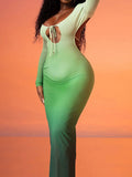 Momnfancy Chic Gradient Color Cutout Backless Back Slit Bodycon Babyshower Maternity Party Maxi Dress