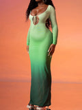 Momnfancy Chic Gradient Color Cutout Backless Back Slit Bodycon Babyshower Maternity Party Maxi Dress