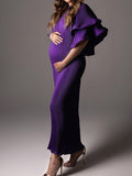 Momnfancy Elegant White Layers Of Falbala Pleated Flowy Babyshower Maternity Photoshoot Maxi Dress
