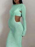 Momnfancy Chic Crochet Knitwear Backless Bare Waist Two Piece Bodycon Babyshower Party Maternity Maxi Dress
