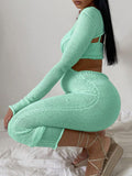 Momnfancy Chic Crochet Knitwear Backless Bare Waist Two Piece Bodycon Babyshower Party Maternity Maxi Dress