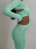 Momnfancy Chic Crochet Knitwear Backless Bare Waist Two Piece Bodycon Babyshower Party Maternity Maxi Dress