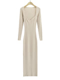 Momnfancy Apricot Crochet Bodycon Long Sleeve Elegant Chic Baby Shower Maternity Maxi Dress