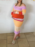 Momnfancy Multicolor Rainbow Striped Off-shoulder Bodycon Long Sleeve Fashion Baby Shower Maternity Maxi Dress