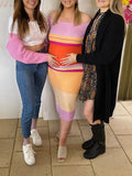 Momnfancy Multicolor Rainbow Striped Off-shoulder Bodycon Long Sleeve Fashion Baby Shower Maternity Maxi Dress