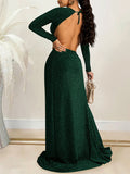 Momnfancy Elegant Side Slit Lace Up Cutout Bare Waist Backless Floor Mopping Babyshower Maternity Occasion Maxi Dress