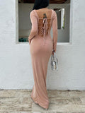 Momnfancy Elegant Backless Tie Back Bodycon Mermaid Daily Maternity Babyshower Maxi Dress