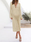 Momnfancy Elegant Pleated Lace Up Cutout Falbala Flowy Daily Maternity Babyshower Maxi Dress