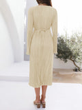 Momnfancy Elegant Pleated Lace Up Cutout Falbala Flowy Daily Maternity Babyshower Maxi Dress