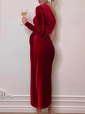 Momnfancy Elegant Thigh High Side Slits Ruffle Irregular Oblique Shoulder Babyshower Maternity Cocktail Maxi Dress