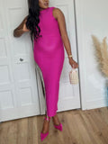 Momnfancy Elegant Rose Carmine Thigh High Side Slits Bodycon Tassel Plus Size Babyshower Evening Maternity Maxi Dress
