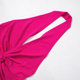 Momnfancy Rose Carmine Twist Front Backless Halter Neck Fashion Bodycon Baby Shower Maternity Midi Dress