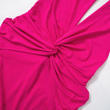 Momnfancy Rose Carmine Twist Front Backless Halter Neck Fashion Bodycon Baby Shower Maternity Midi Dress