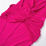 Momnfancy Rose Carmine Twist Front Backless Halter Neck Fashion Bodycon Baby Shower Maternity Midi Dress