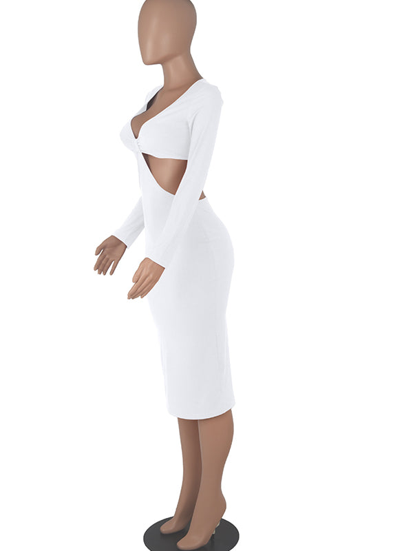 Momnfancy White Cut Out V-Neck Bodycon Baby Shower Elegant Photoshoot Maternity Midi Dress