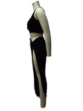 Momnfancy Black Off Shoulder Crop Irregular Cascading Ruffle 2-in-1 Fashion Plue Size Photoshoot Maternity Midi Dress