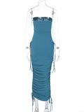Momnfancy Tube Ruched Pockets Fishbone Bandeau Club Chic Bodycon Baby Shower Maternity Midi Dress