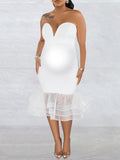 Momnfancy Belly Friendly Bandeau Bdoycon Mesh Mermaid Babyshower Maternity Maxi Dress