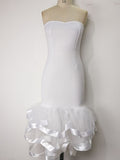 Momnfancy White Patchwork Grenadine Cascading Ruffle Off-shoulder Bodycon Bandeau Elegant Gowns Baby Shower Photoshoot Maternity Midi Dress