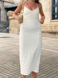 Momnfancy White Spaghetti Straps Halter Neck Slit Bodycon Backless Lace Up V-neck Streetwear Baby Shower Maternity Midi Dress