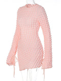 Momnfancy Pink Side Cut Out Slit Sleeve Drawstring Fashion Bodycon Party Baby Girl Shower Maternity Mini Dress