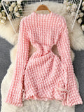 Momnfancy Pink Side Cut Out Slit Sleeve Drawstring Fashion Bodycon Party Baby Girl Shower Maternity Mini Dress