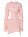 Momnfancy Pink Side Cut Out Slit Sleeve Drawstring Fashion Bodycon Party Baby Girl Shower Maternity Mini Dress