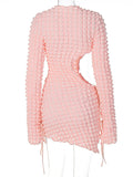 Momnfancy Pink Side Cut Out Slit Sleeve Drawstring Fashion Bodycon Party Baby Girl Shower Maternity Mini Dress